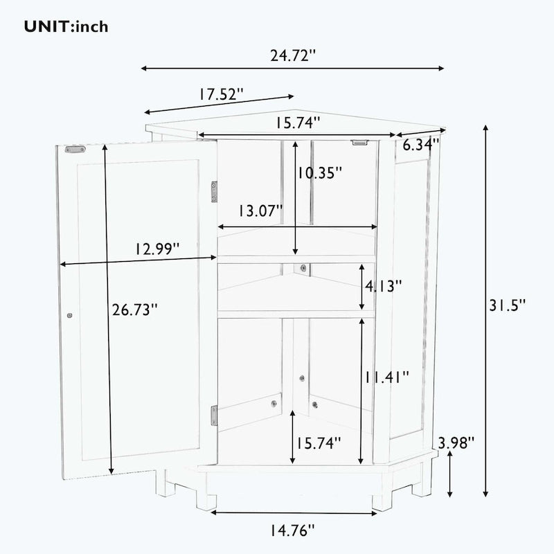 Corner Bathroom Cabinet with Two Shelves