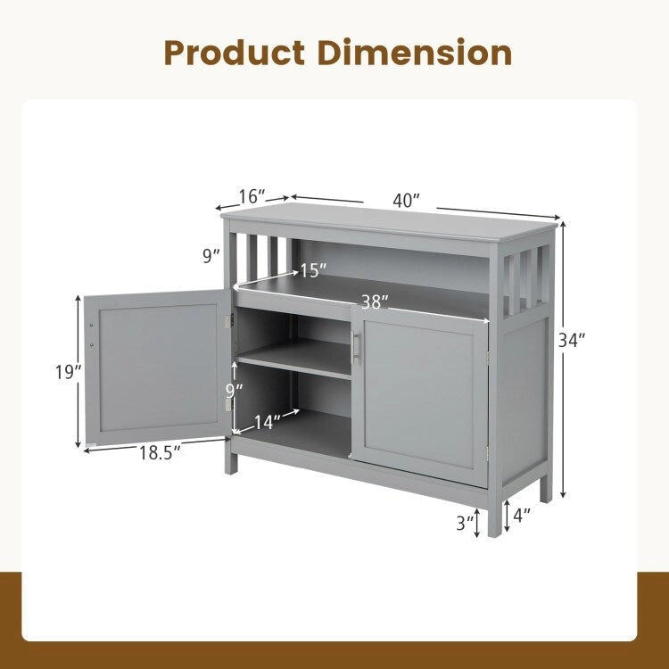 Buffet Sideboard Storage Cabinet with 2 Doors and Adjustable Shelf, 40 x 16 x 34 in