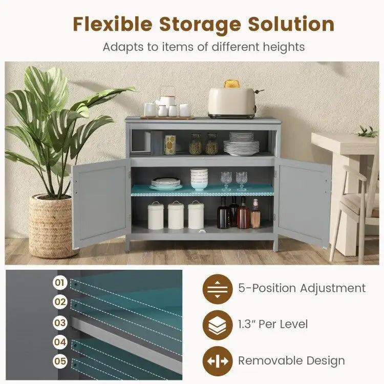 Buffet Sideboard Storage Cabinet with 2 Doors and Adjustable Shelf, 40 x 16 x 34 in