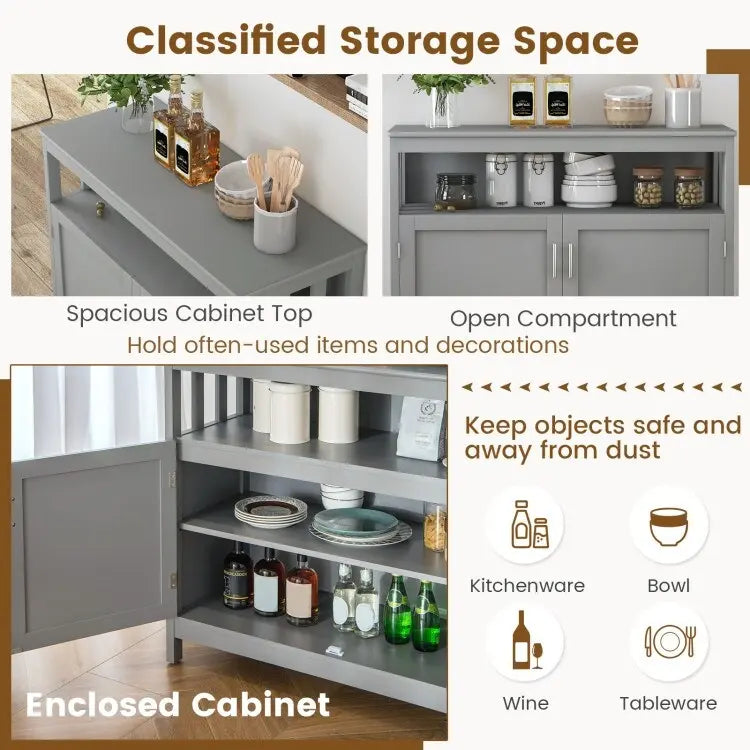 Buffet Sideboard Storage Cabinet with 2 Doors and Adjustable Shelf, 40 x 16 x 34 in