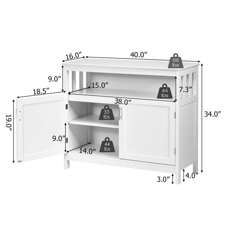 Buffet Sideboard Storage Cabinet with 2 Doors and Adjustable Shelf, 40 x 16 x 34 in