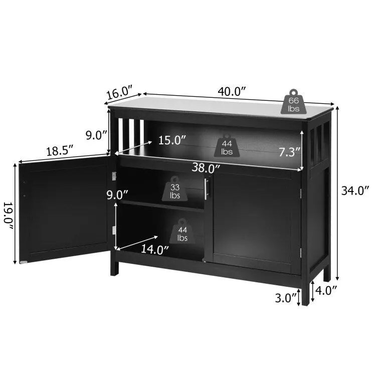 Buffet Sideboard Storage Cabinet with 2 Doors and Adjustable Shelf, 40 x 16 x 34 in