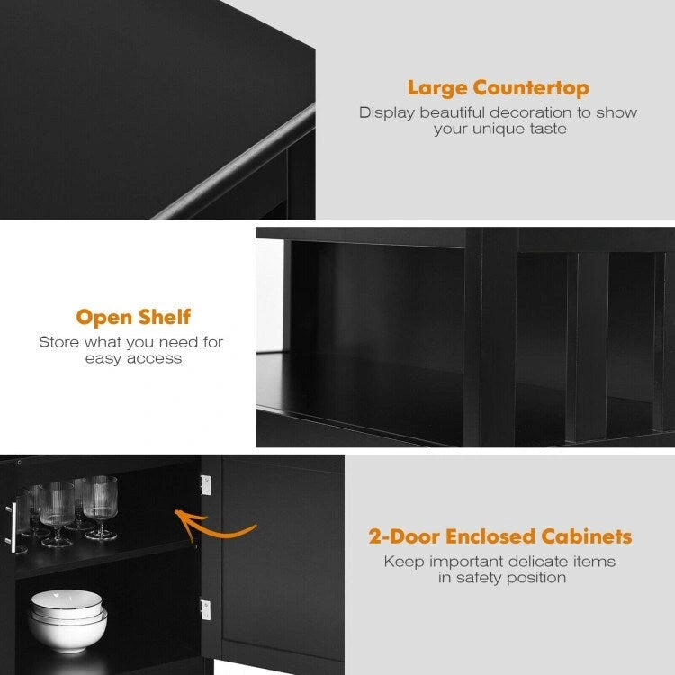 Buffet Sideboard Storage Cabinet with 2 Doors and Adjustable Shelf, 40 x 16 x 34 in