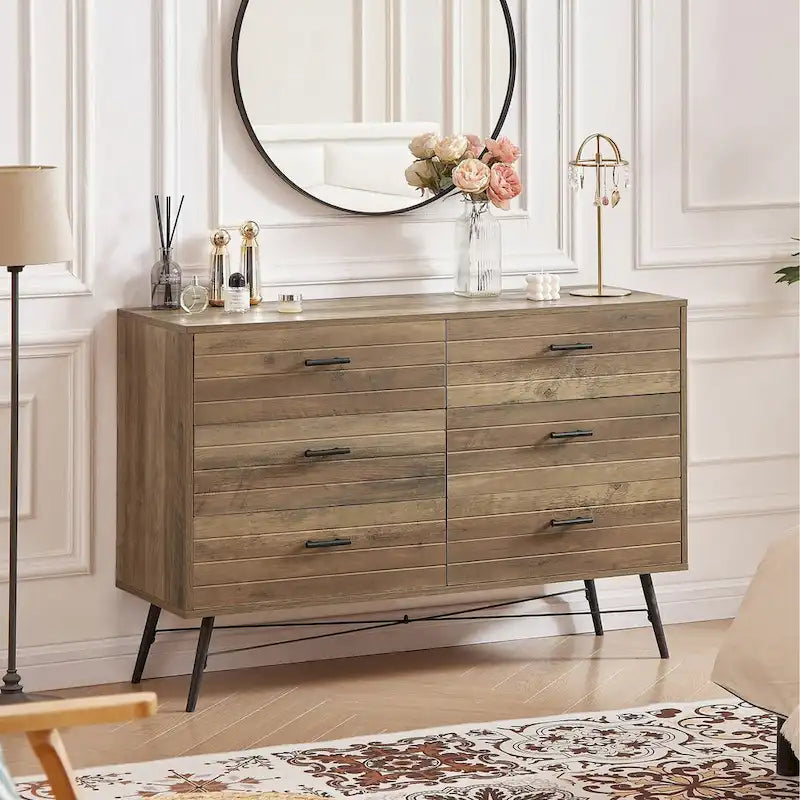6-Drawer Chest of Drawers with Metal Legs, 47.2 inch Wide