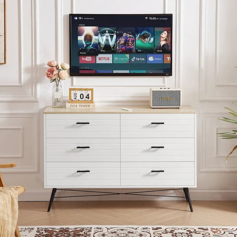 6-Drawer Chest of Drawers with Metal Legs, 47.2 inch Wide