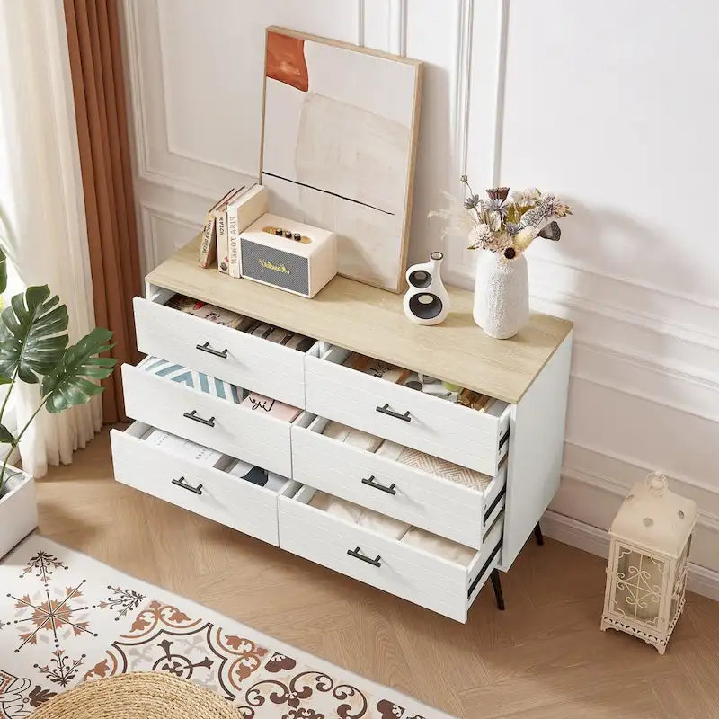 6-Drawer Chest of Drawers with Metal Legs, 47.2 inch Wide