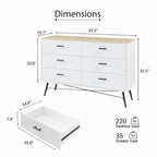 6-Drawer Chest of Drawers with Metal Legs, 47.2 inch Wide
