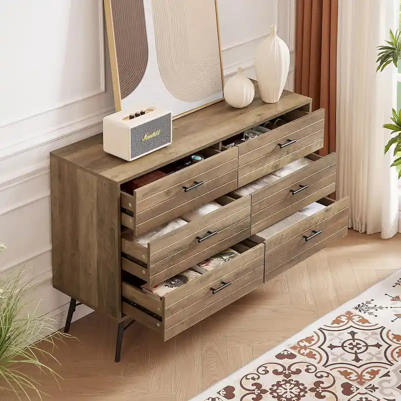6-Drawer Chest of Drawers with Metal Legs, 47.2 inch Wide