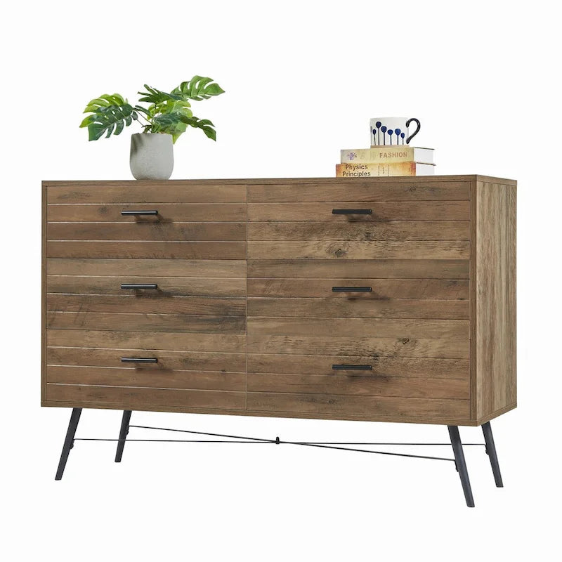 6-Drawer Chest of Drawers with Metal Legs, 47.2 inch Wide