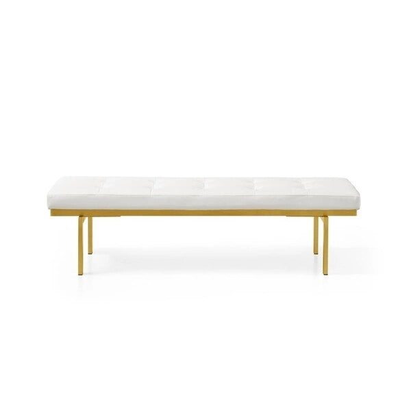 Goldtone Faux Leather Upholstered Bench