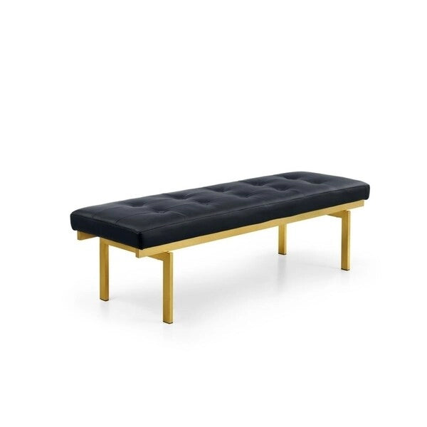 Goldtone Faux Leather Upholstered Bench