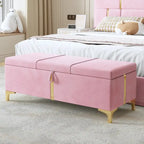 Upholstered Storage Ottoman Bench with Metal Legs