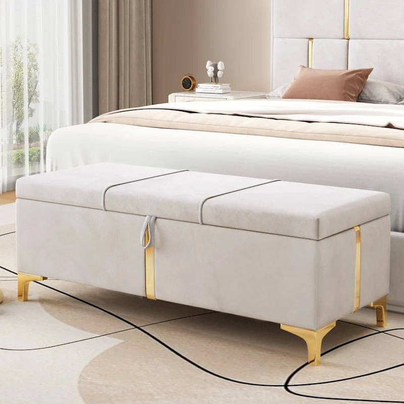 Upholstered Storage Ottoman Bench with Metal Legs