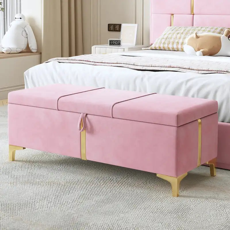 Upholstered Storage Ottoman Bench with Metal Legs