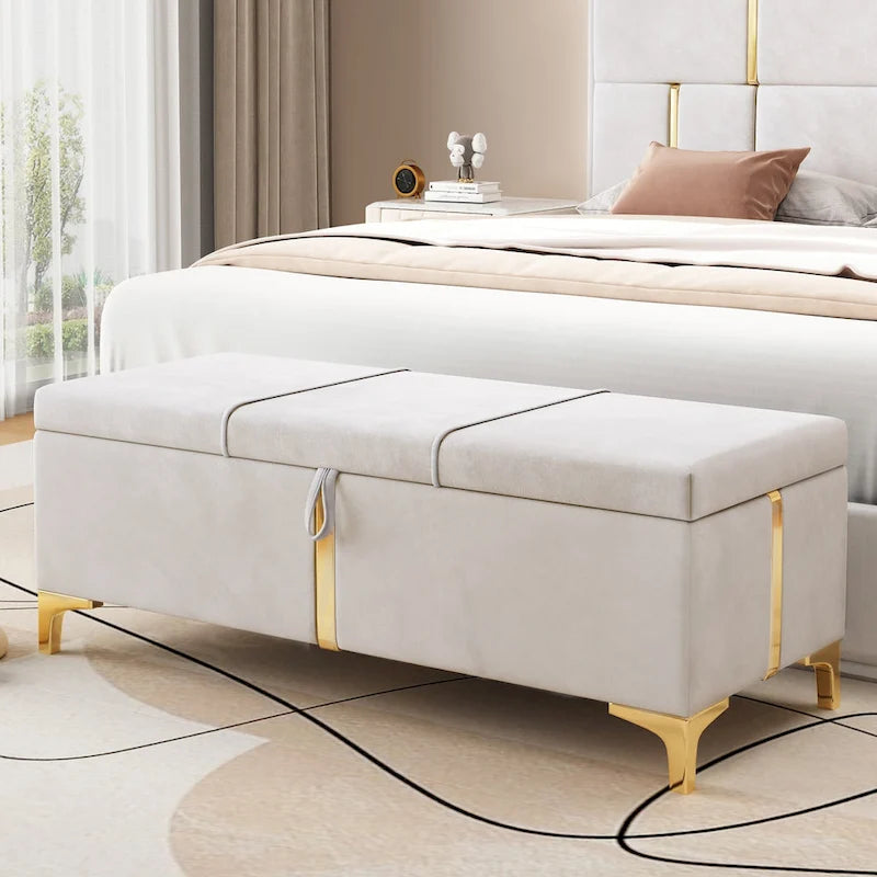Upholstered Storage Ottoman Bench with Metal Legs
