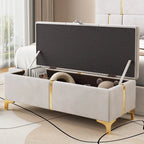 Upholstered Storage Ottoman Bench with Metal Legs
