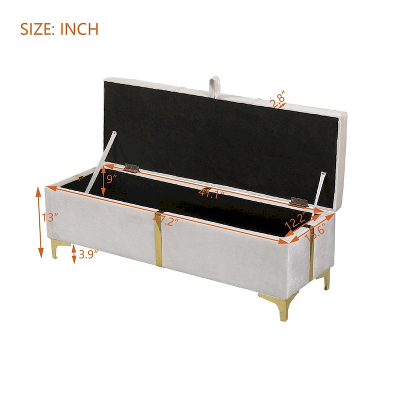 Upholstered Storage Ottoman Bench with Metal Legs