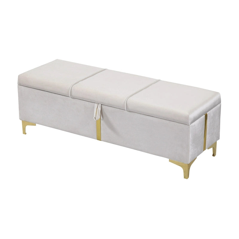 Upholstered Storage Ottoman Bench with Metal Legs