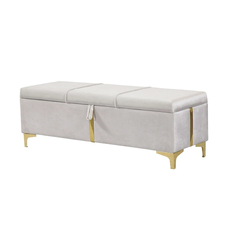 Upholstered Storage Ottoman Bench with Metal Legs