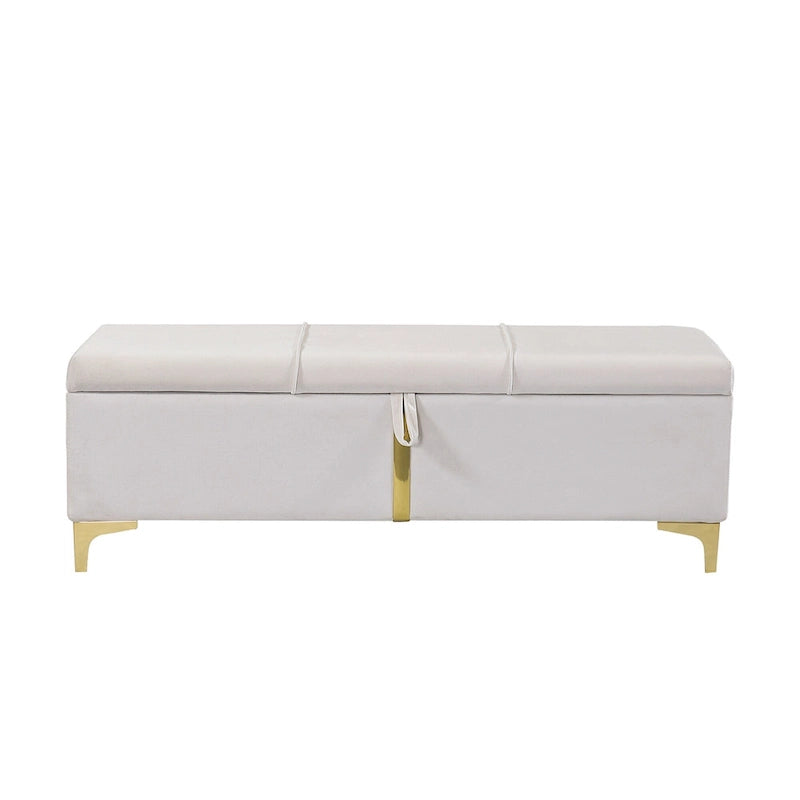 Upholstered Storage Ottoman Bench with Metal Legs