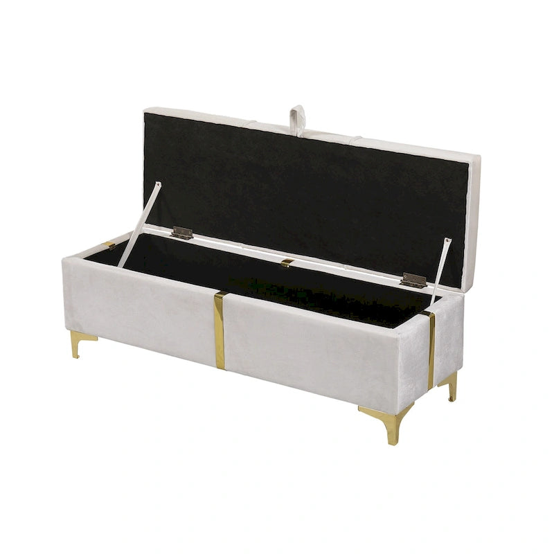 Upholstered Storage Ottoman Bench with Metal Legs