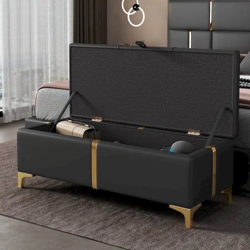Upholstered Storage Ottoman Bench with Metal Legs
