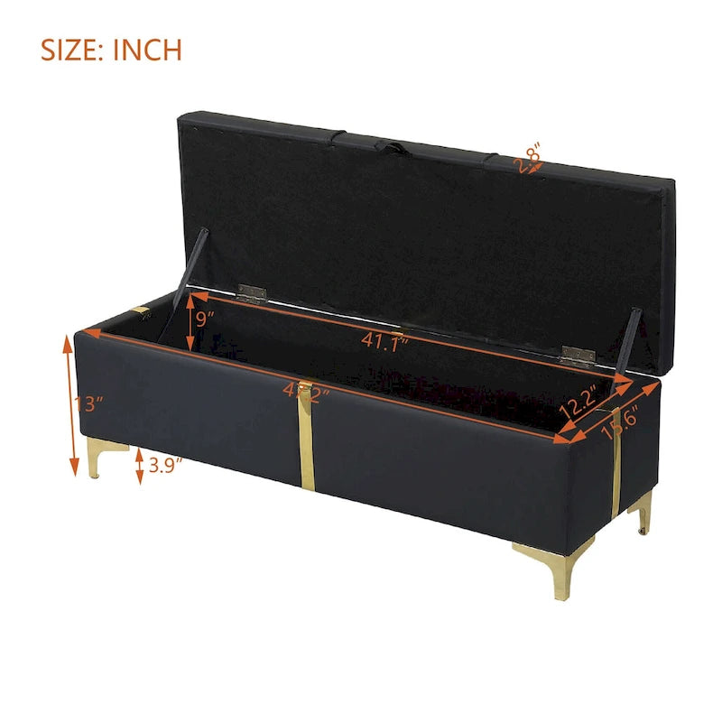 Upholstered Storage Ottoman Bench with Metal Legs