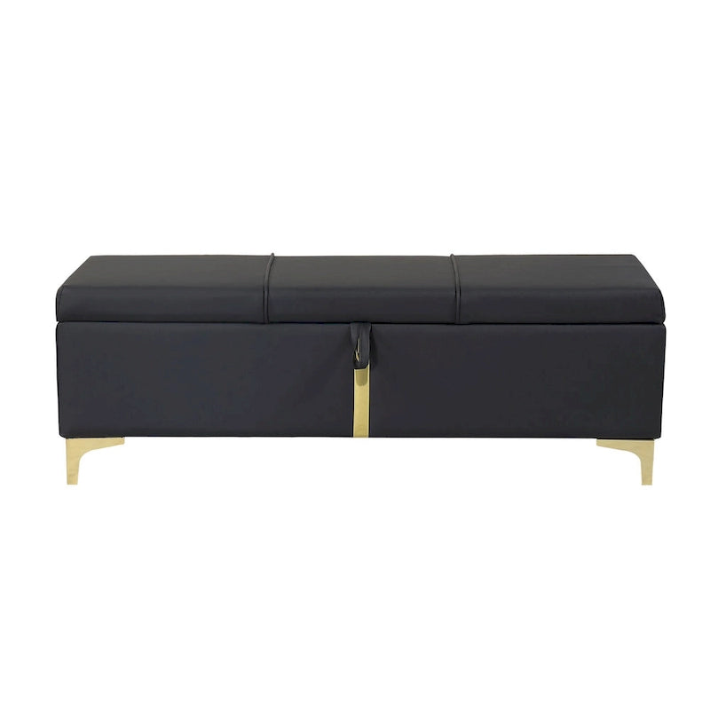 Upholstered Storage Ottoman Bench with Metal Legs