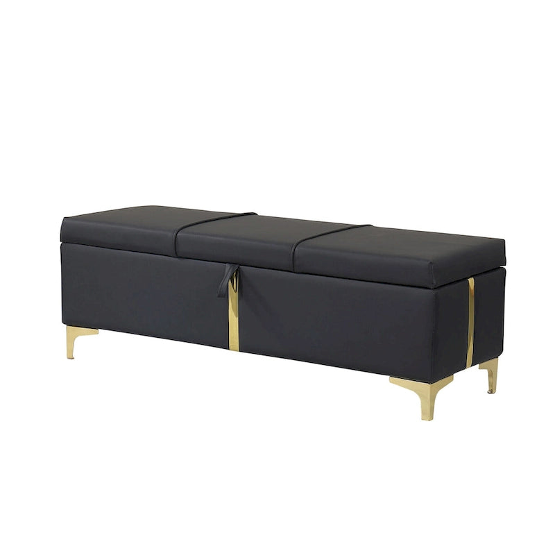 Upholstered Storage Ottoman Bench with Metal Legs