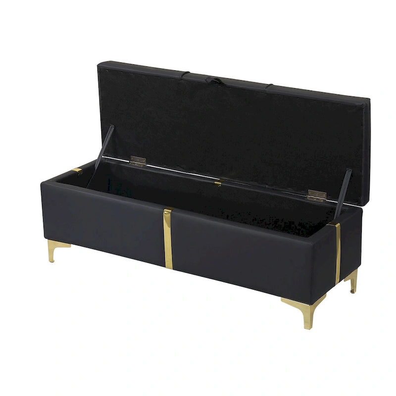 Upholstered Storage Ottoman Bench with Metal Legs