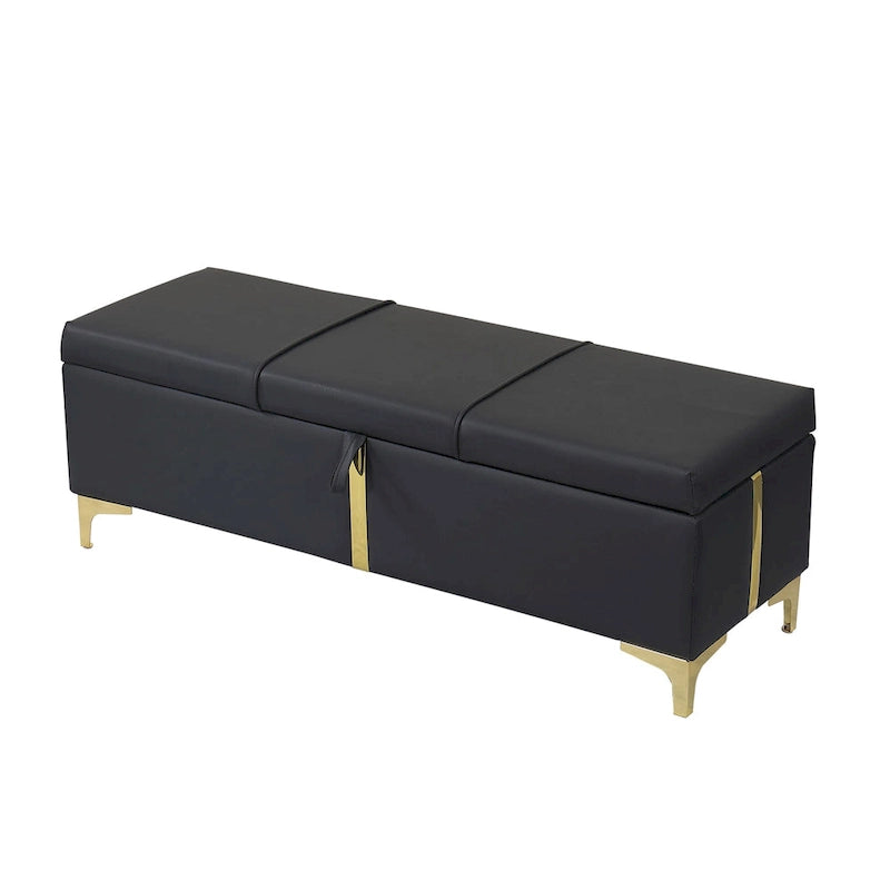 Upholstered Storage Ottoman Bench with Metal Legs