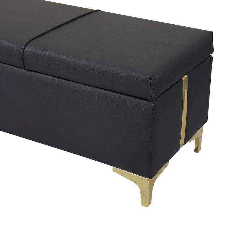 Upholstered Storage Ottoman Bench with Metal Legs