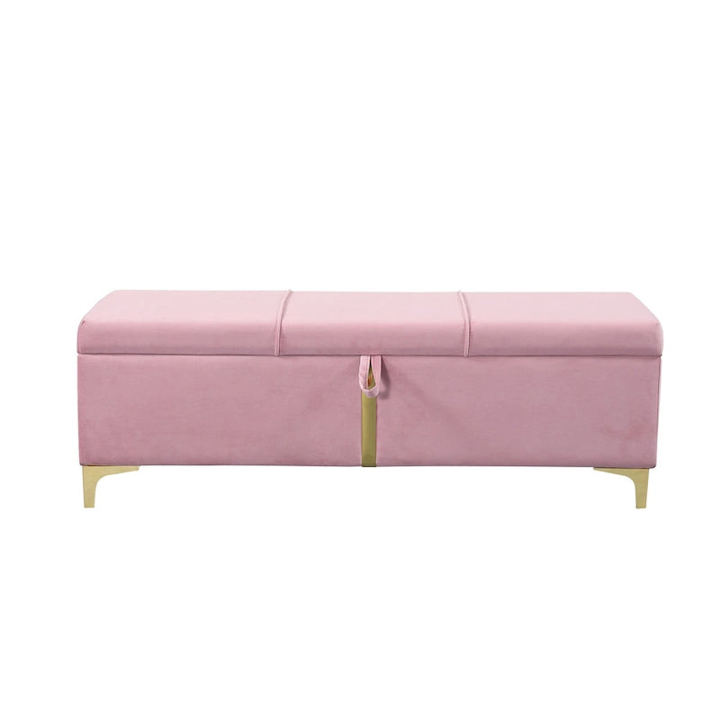 Upholstered Storage Ottoman Bench with Metal Legs