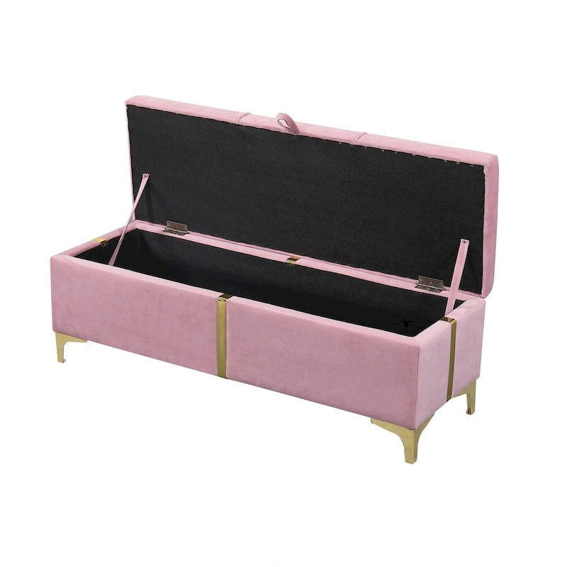 Upholstered Storage Ottoman Bench with Metal Legs