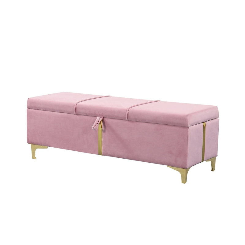 Upholstered Storage Ottoman Bench with Metal Legs