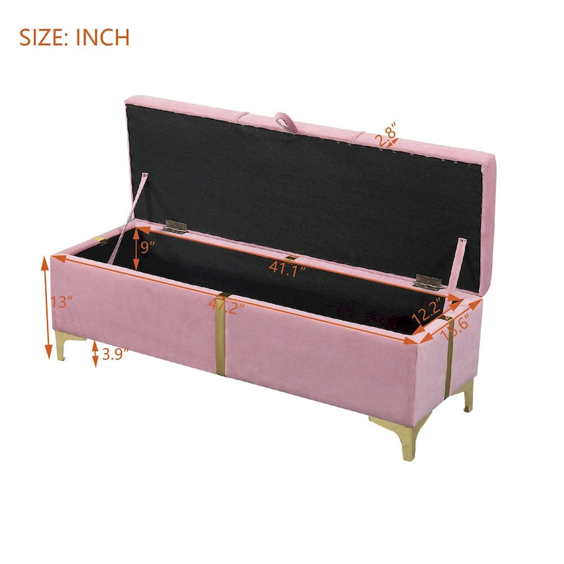 Upholstered Storage Ottoman Bench with Metal Legs