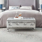 Upholstered Storage Ottoman Bench with Crystal Button Detail