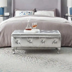 Upholstered Storage Ottoman Bench For Bedroom End Of Bed Storage Benches Footrest With Crystal Buttons For Living Room Entryway