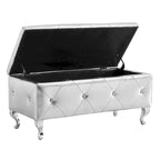 Upholstered Storage Ottoman Bench with Crystal Button Detail