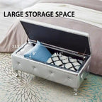 Upholstered Storage Ottoman Bench with Crystal Button Detail