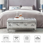Upholstered Storage Ottoman Bench with Crystal Button Detail