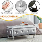 Upholstered Storage Ottoman Bench with Crystal Button Detail