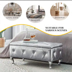 Upholstered Storage Ottoman Bench with Crystal Button Detail