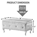 Upholstered Storage Ottoman Bench with Crystal Button Detail