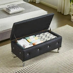 Upholstered Storage Ottoman Bench with Crystal Button Detail
