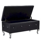 Upholstered Storage Ottoman Bench with Crystal Button Detail