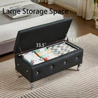 Upholstered Storage Ottoman Bench with Crystal Button Detail