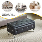 Upholstered Storage Ottoman Bench with Crystal Button Detail