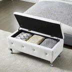 Upholstered Storage Ottoman Bench with Crystal Button Detail