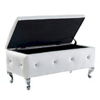 Upholstered Storage Ottoman Bench with Crystal Button Detail